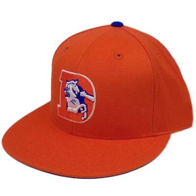 MITCHELL & NESS THROWBACK VINTAGE LOGO DENVER BRONCOS FITTED 7 FLAT BILL HAT CAP