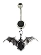 Stainless Steel Belly Ring with Black Crystals - Dangling Bat
