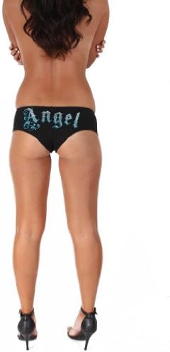 SHORE TRENDZ Booty Shorts BLUE Rhinestone Angel (Black, Large)