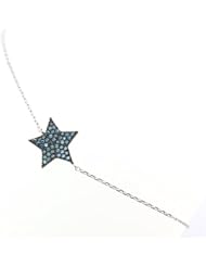 14K Gold Diamond 8" Bracelet 0.27ct Round Brilliant Blue Diamond Star Bracelets (G-H, SI1)