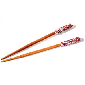 Designer Hair Chopsticks One Pair of Beaded Hair Sticks Wood for Long Hair