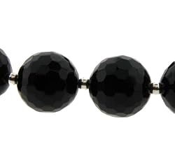 16 inch Faceted Round Black Onyx Necklace Sterling Silver