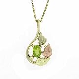 Vermeil (24K Gold over Sterling Silver) Tri Color Gold Genuine Peridot Leaf Teardrop Pendant