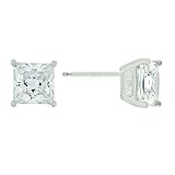 Platinum-Plated Sterling Silver 3 Carat Princess Cut Cubic Zirconia Stud Earrings