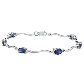 Created Sapphire Gemstone and Diamond Bracelet in 10K White Gold