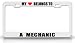 MY HEART BELONGS TO A MECHANIC Occupation Metal Auto License Plate Frame Tag Holder, White/Black