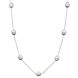 Karat Platinum 10.5 - 11 mm High Luster White Fresh Water Cultured Rice Pearl Tin-Cup Necklace, 18"