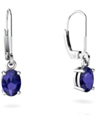 Created Sapphire 14kt White Gold Lever Back Earrings