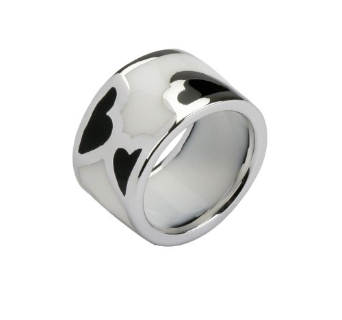 Cobra Aline Sterling Silver Women’s Ring – Black / White Resin – Size Q – JR621AG58