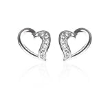 Sterling Silver CZ Heart Stud Earrings