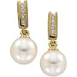 14K Yellow Gold Akoya Pearl Diamond Dangle Earrings