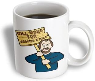Dooni Designs Humorous Bribery Signs Sarcasm Designs - Funny Humorous Man Guy With A Sign Will Work For Cookies And Milk - 11oz Mug (mug_117060_1)