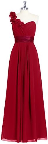 Sweetheart Neckline Chiffon Flowers Over Shoulder Burgundy Bridesmaid Dresses