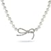 Elegant Sterling Silver Pearl Necklace with CZ Bow