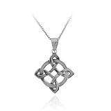 Sterling Silver Celtic Knot Diamond Shaped Pendant with Rolo Chain, 18"