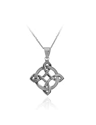 Sterling Silver Celtic Knot Diamond Shaped Pendant Necklace with Rolo Chain, 18"