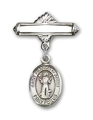 Sterling Silver Baby Badge with St. Francis of Assisi Charm and Polished Badge Pin