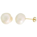 14k Gold Baroque White Pearl Stud Earrings, 3/8 in. (10mm)
