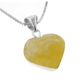 Genuine Baltic Milky Yellow Lemon Amber Heart Sterling Silver Pendant with 18" Box... by 