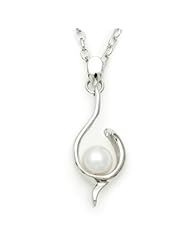 Sterling Silver Curling Vine Pendant with White Freshwater Pearl Accent