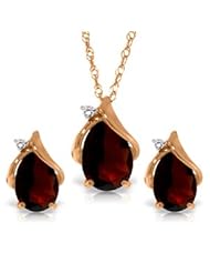 14k Rose Gold Teardrop Garnet with Diamond Accent Necklace and Earring Set