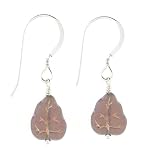 Anna Perrone Magenta Leaf Glass Bead Earrings Finished with .925 Sterling Silver