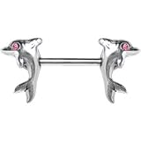Sterling Silver 925 Pink Gem Dolphin Nipple Bar