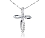 10k White Gold Diamond Cross Pendant (1/8 cttw, K Color, I2-I3 Clarity), 18