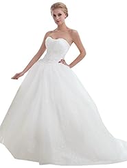 Strapless  Floor Length Sweetheart Lace Beaded Basque   Waistline Tulle  Ball Gown  Dress with a Brush/Sweep Train 
