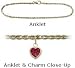 10 K Yellow Gold 9" Flat Gucci Style Created 1.00 tcw. Ruby Stone Heart Charm Anklet
