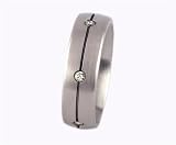 7mm Stainless Steel Ring with 6 Flush-Set 0.02 ct Diamonds Around the Band with Center Groove
