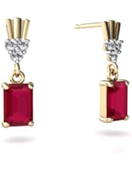 Created Ruby 14kt Yellow Gold Dangle Drop Earrings