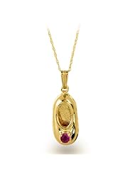 14K Yellow Gold July Ruby Birthstone Baby Bootie Pendant