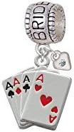 Aces Card Hand Bridesmaid Charm Bead with Clear Heart