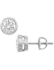 14K White Gold Bezel-Set Round Diamond Stud Earrings 2.00 CT. TW.