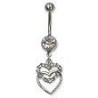 Stainless Steel Belly Ring with Clear Australian Crystals - Dangling hearts 14g/5mm ball