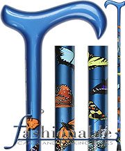 Carbon Fiber Blue Butterfly Derby Walking Cane With Carbon Fiber Shaft