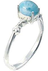 Sterling Silver Ring with Oval Larimar Stone (BTS-NRB5875/LR/R)