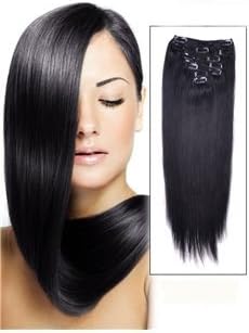 100 Grams USA Made Remy Human Hair Clip in Extensions 19 inches Jet Black Clipins 8 Pieces