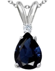 Tommaso Design (tm) Pear Shape 8x6mm Genuine Sapphire and Diamond Pendant