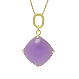 Gold Plated Sterling Silver Lavender Jade Cushion Shape Pendant on Chain, 18 by