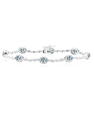 1.29 Cts Diamond & 1.60 Cts Aquamarine Bracelet in 14K White Gold