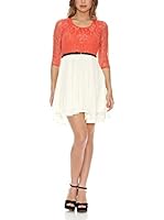 Rare London Vestido (Coral / Crema)