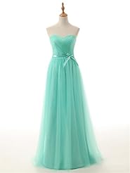 A-line Lace-Up Pleated Tulle Sweetheart Empire   Waistline Prom Dress 