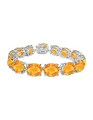 14K White Gold Prong Set Oval Citrine Bracelet with 50.00 CT TGW