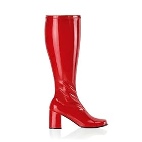 Womens GOGO Boots PLUS SIZE WIDE WIDTH WIDE CALF Stretch Patent Boot 3 Inch Heel Red