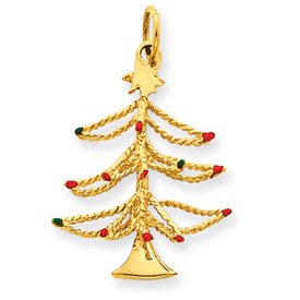 14k Enameled Christmas Tree Charm