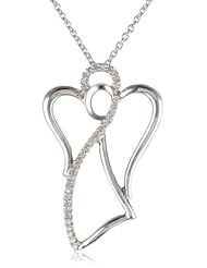Sterling Silver Diamond Angel Pendant Necklace, 3.5 gm (1/10 Cttw, I-J Color, I2-I3 Clarity), 18"