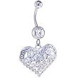 Crystalline Jeweled Scroll Heart Dangle Belly Ring