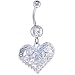 Crystalline Jeweled Scroll Heart Dangle Belly Ring